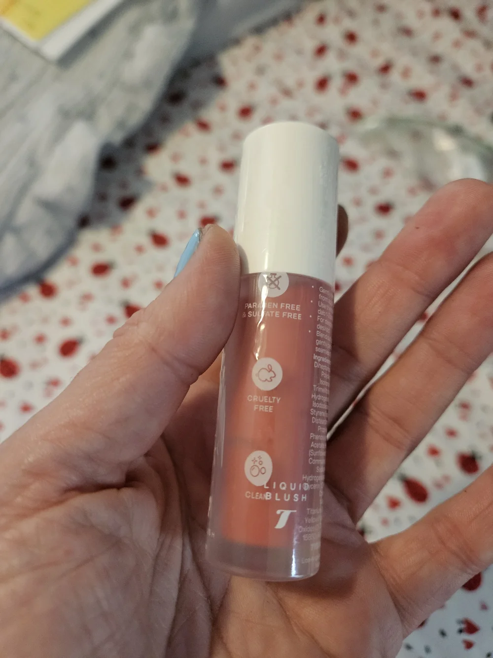 TYS Beauty Liquid Cheek Tint Drip Blush — Dusty Rose Pink and gloss.